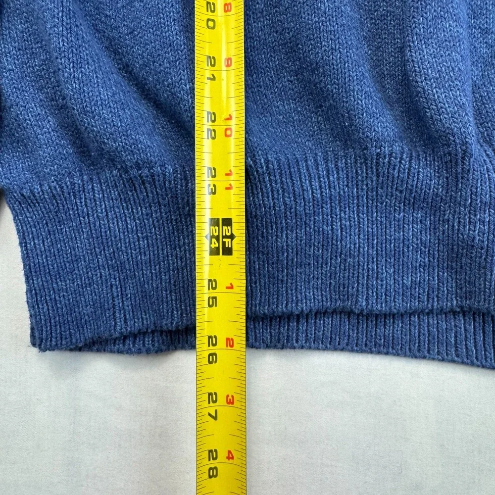 Vtg Authentic Issue 90s Henley Sweater Mens Large Blue Tight Knit Long Sleeve
